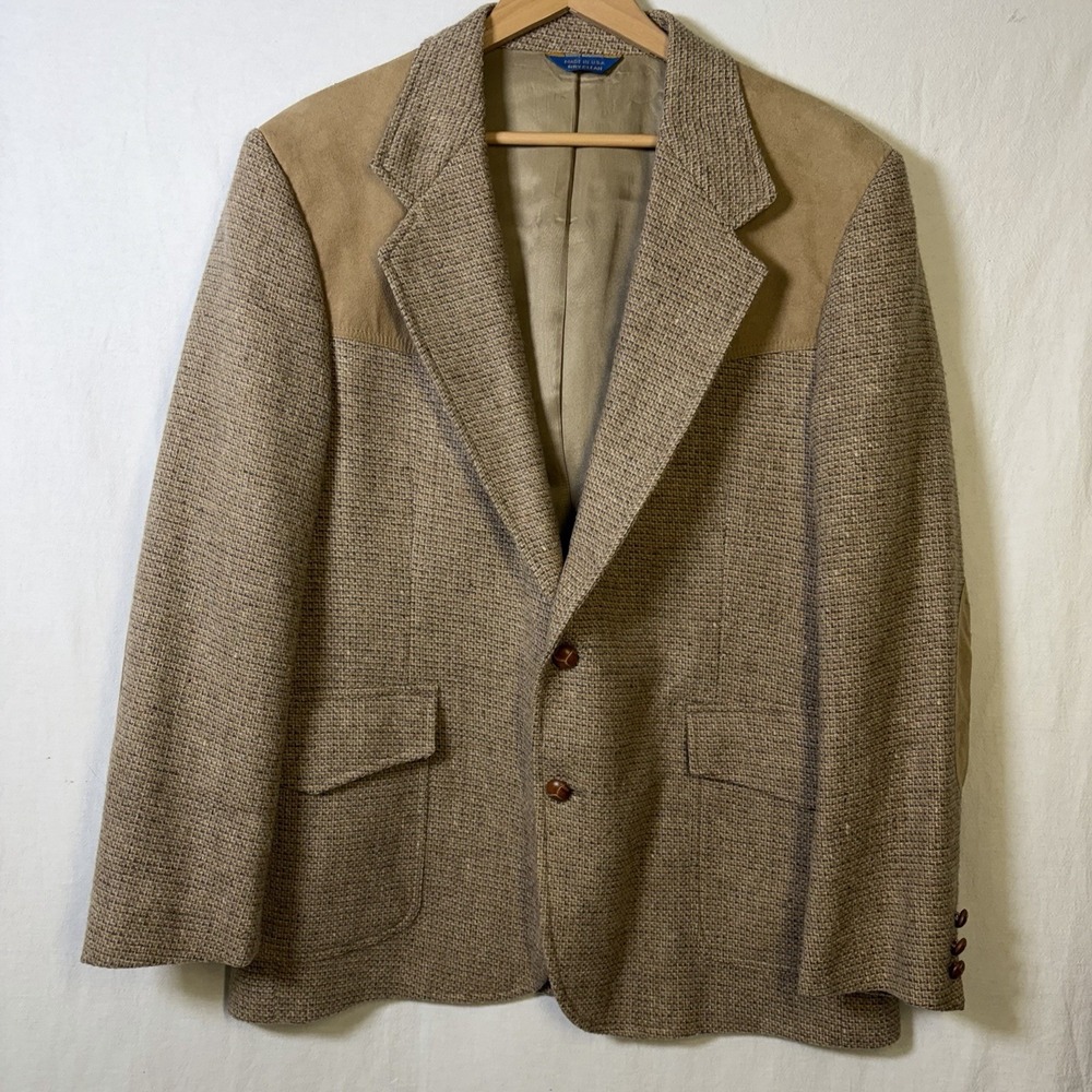 Vintage Pendleton Blazer Men 44 Wool Tweed Suede Leather Jacket Elbow Patchs USA